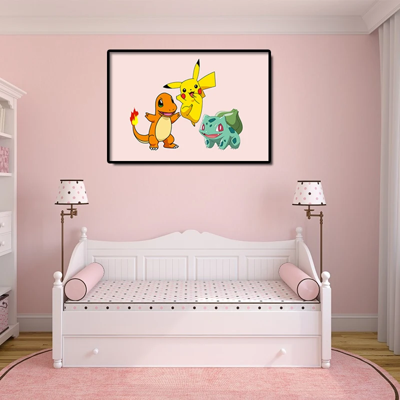 Multfilmas Pokemon Pikachu/Charmander/Bulbasaur Plakātu Audekla Apgleznošana Sienu Mākslas Ainu Sienas Bērnu Guļamistaba Dekorēšana