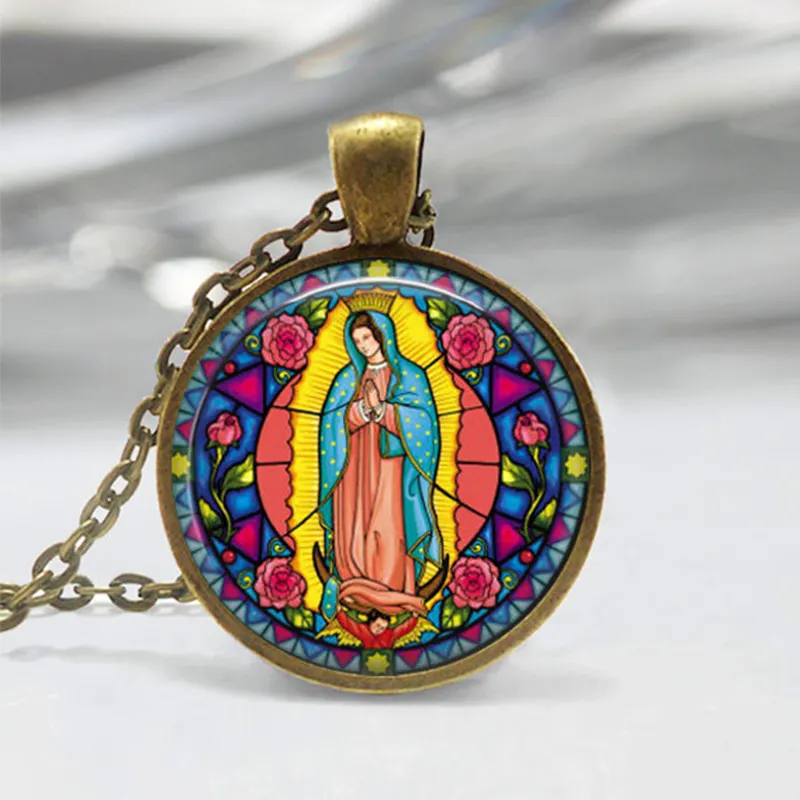 Our Lady of Guadalupe kulons, Kaklarota, Jaunavas Marijas, Svētās Sirds Reliģiskās Mākslas Steampunk Bronzas ķēdē vintage Rotaslietas sievietes