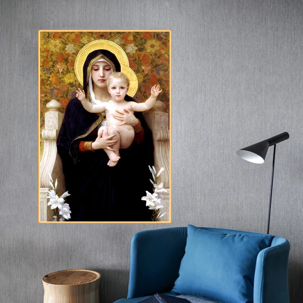 Slaveno Mākslas darbu Madonna lilijas Eļļas gleznas Uz Audekla Plakāti un Izdrukas Classic Sienas Art Attēlus viesistaba, Mājas Dekoru