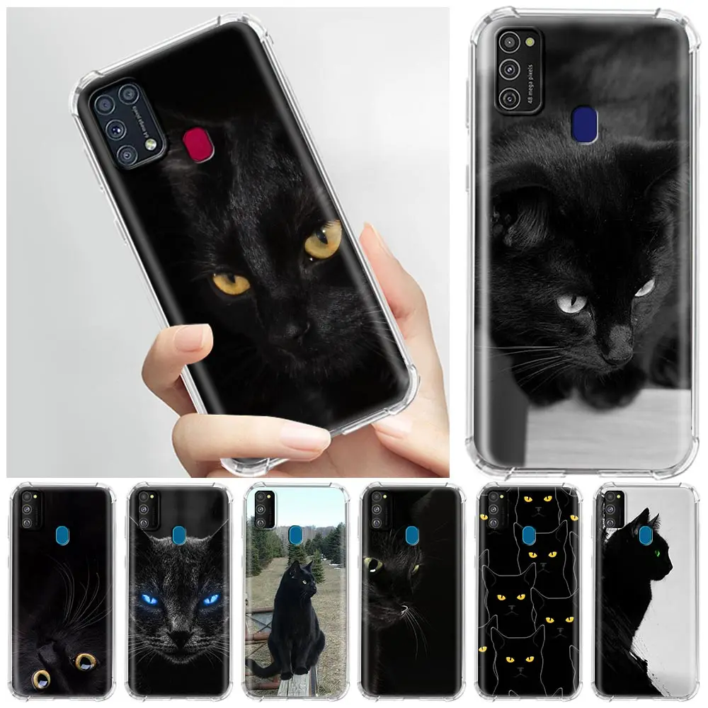 Melnais Kaķis, Tālrunis Case for Samsung Galaxy M51 M21 M31 M31s Triecienizturīgs drošības Spilvens Mīksts Silikona Fundas Vāks Apvalks