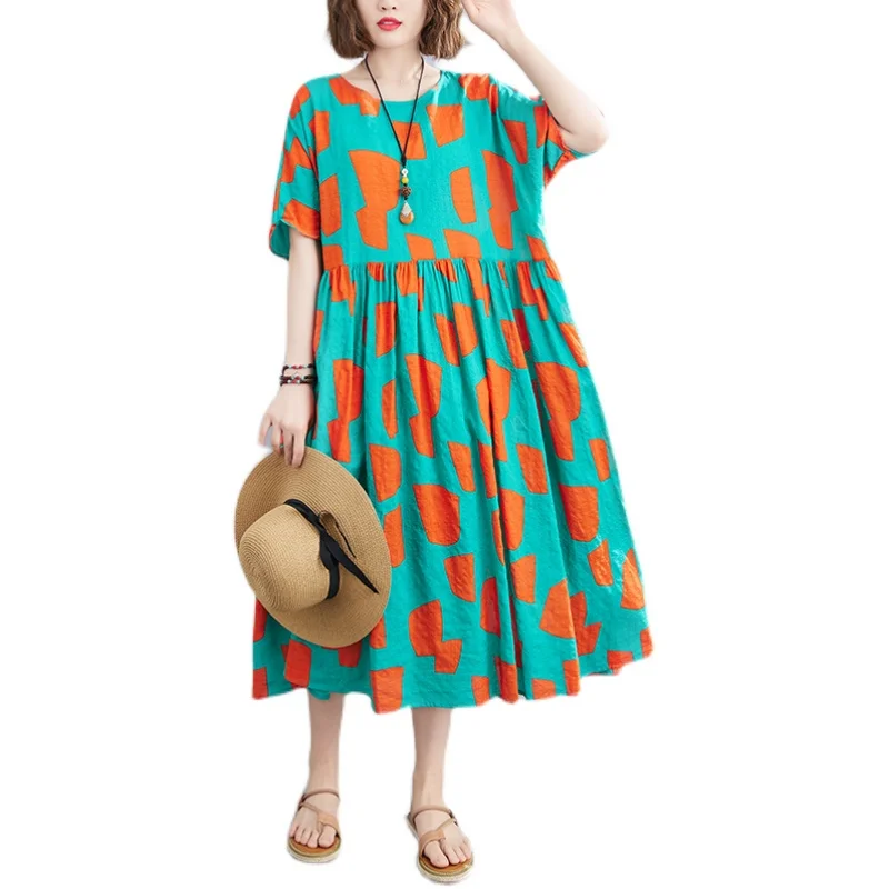 Ar īsām piedurknēm kokvilnas veļa vintage pleds kleitas sievietēm gadījuma zaudēt ilgi sievietes vasaras kleita elegants apģērbs ir 2021.