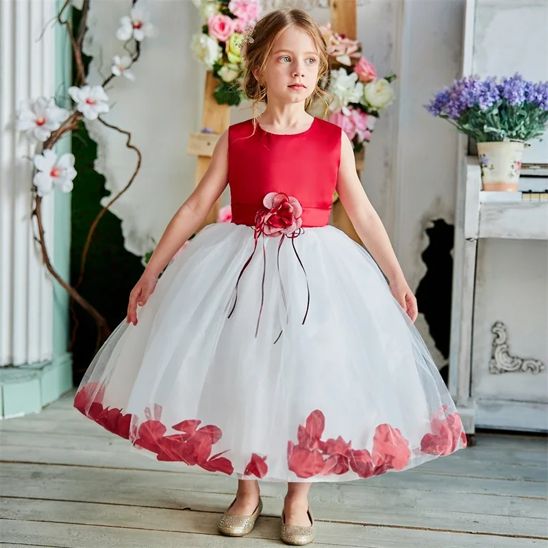 Jaunā Akciju Ierašanās Ziedu Kleitas Meitenēm Vasaras Bērnu Apģērbu Kāzu Bumbu Kleita Baby Girl Zīdaiņu Kleita Puse Tērpi Ziemassvētku