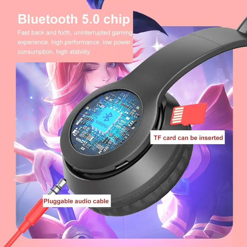 Bezvadu Austiņas Kaķa Auss LED indikators iedegas, Salokāms Bluetooth Austiņas Virs Auss Mikrofonu Tiešsaistes tālmācības PC Spēles