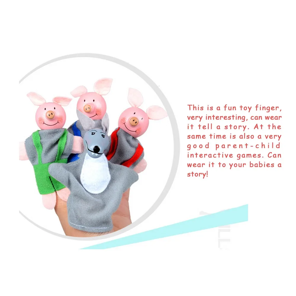 Rotaļlietas 4gab/komplekts karstā pārdošanas karikatūra dzīvnieku pirkstu leļļu plīša rotaļlietas bērniem par labu trīs sivēntiņi un vilks lelles ziemassvētku dāvanas