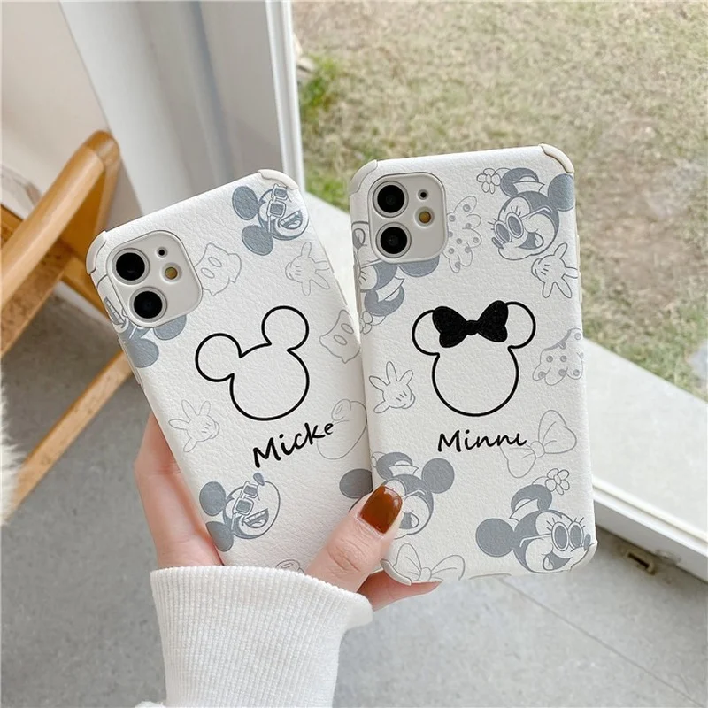 Disney Mickey Minnie Mākslīgās Ādas Tālrunis Lietā par iPhone 7 plus xr xs max 11/12pro max mini kawayi pāris telefonu gadījumā cute karikatūra