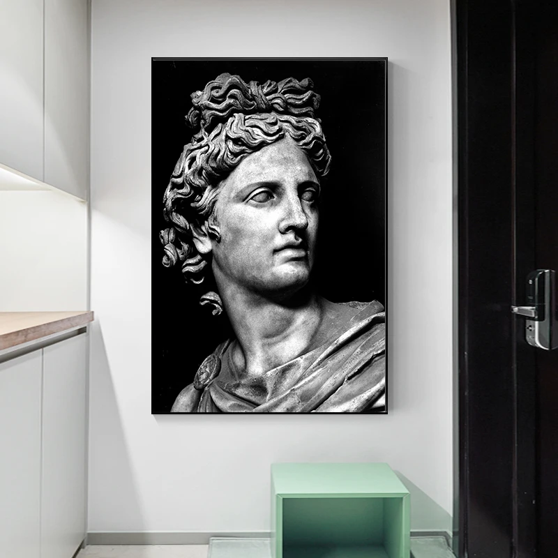 Vadītājs Statuja Apollo Skulptūru Audekls Mākslas Plakāti un Izdrukas Melna Balta Audekla Apgleznošana Sienu Mākslas Aina dzīvojamā istaba