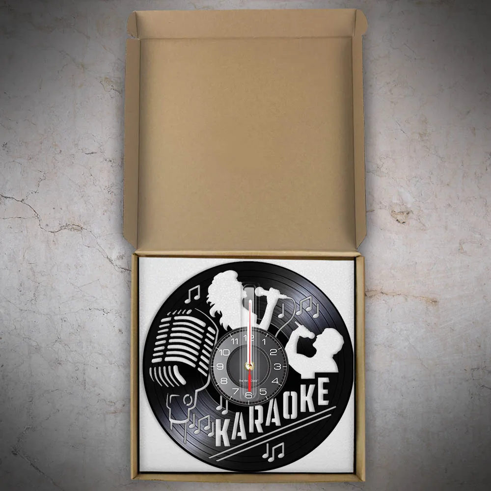 Karaoke ar Mikrofonu Vinila CD Disku Sienas Pulkstenis Mic Ieraksta Vinila Albumu Diski Amatniecības Pulkstenis Mūzikas Mākslas Istabas Interjeru Dziedātāja Dāvanu