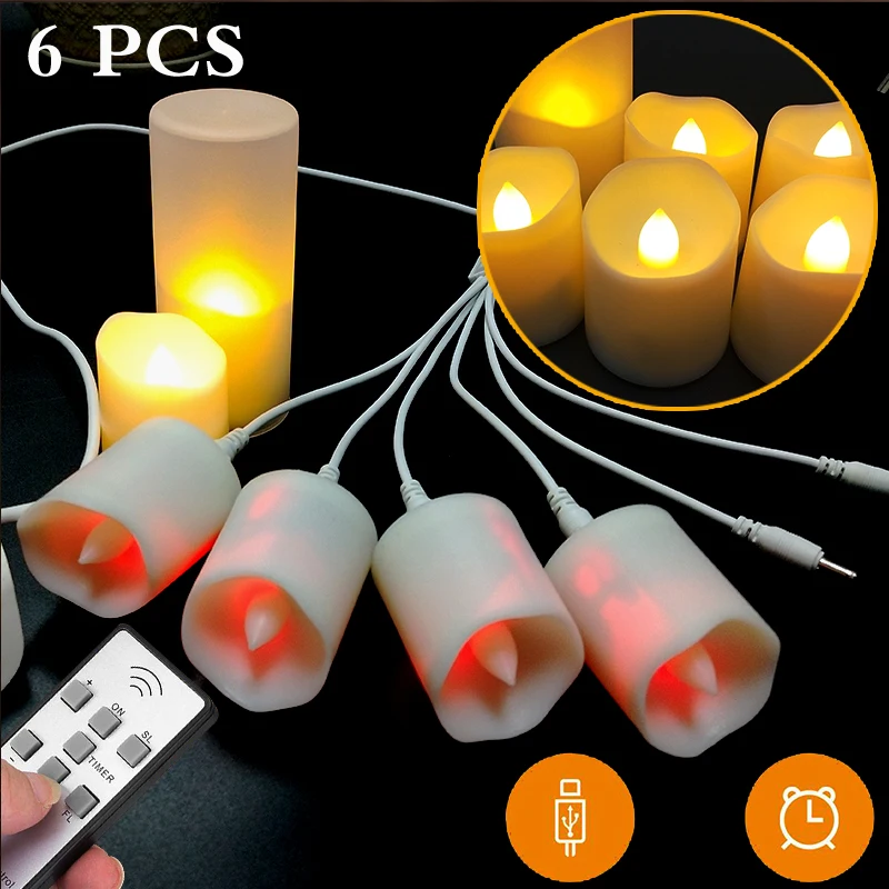 6PCS Flameless Mirgo USB Uzlādējams Led Svece Ar Tālvadības pulti Un Taimeri Tējas Gaismas Par Halloween, Ziemassvētku Rotājumi