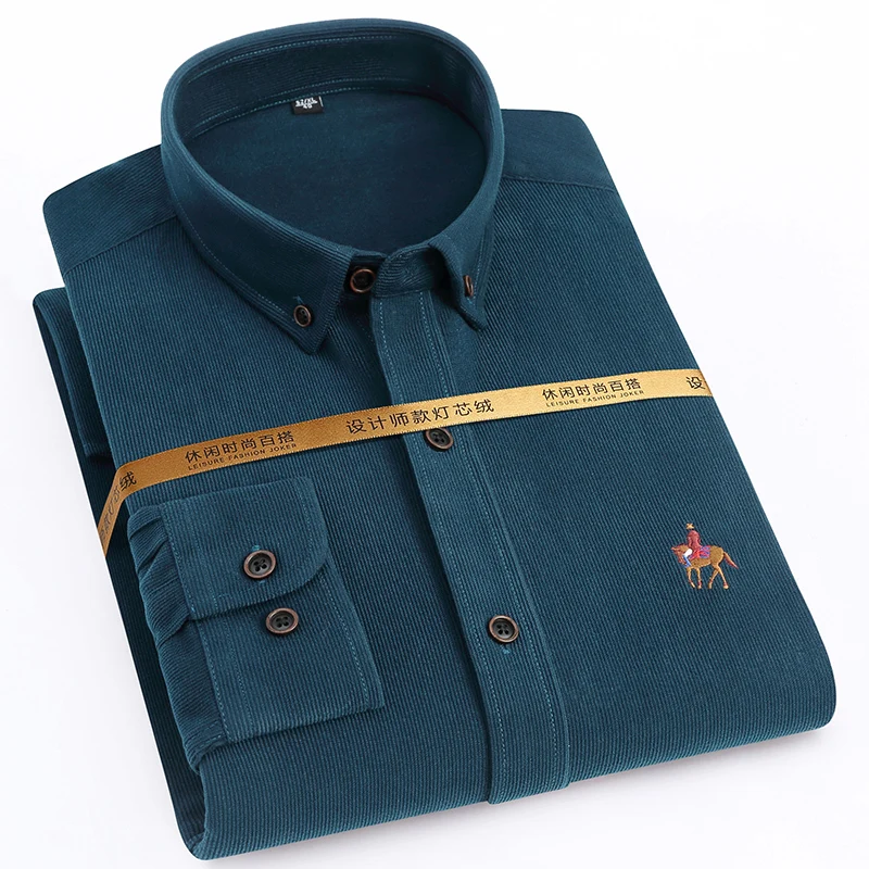 Vīriešu Modes Izšuvumi Ilgtermiņa Piedurknēm Velveta Krekls Pocketless Dizaina Ērti Strādāt Gadījuma Standarta-fit Pogu uz leju Krekli
