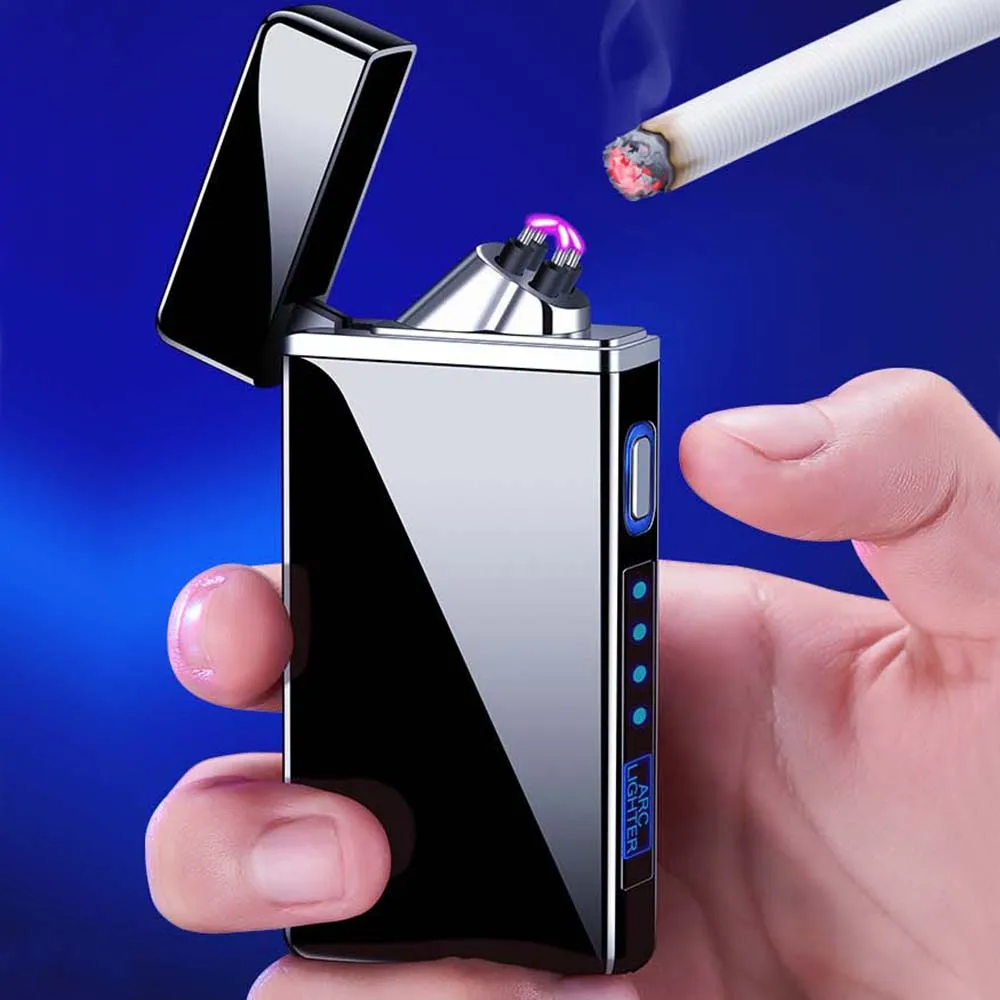 Luksusa Dubultās Metāla Loka USB Elektriskās Šķiltavas Uzlādējams Pretvēja Jaunums Plazmas Šķiltavas Smēķēšanas Piederumi Sīkrīkus par Vīriešiem