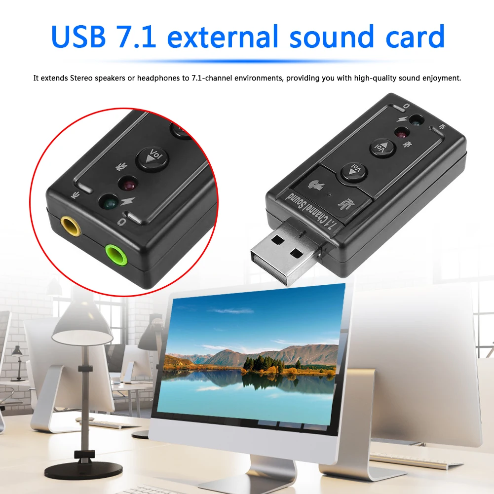 7.1 Virtual USB Skaņas Karti, Ārējā Audio Adapteris Desktop Laptop 3,5 mm AUX Austiņu Mikrofons Konvertētājs