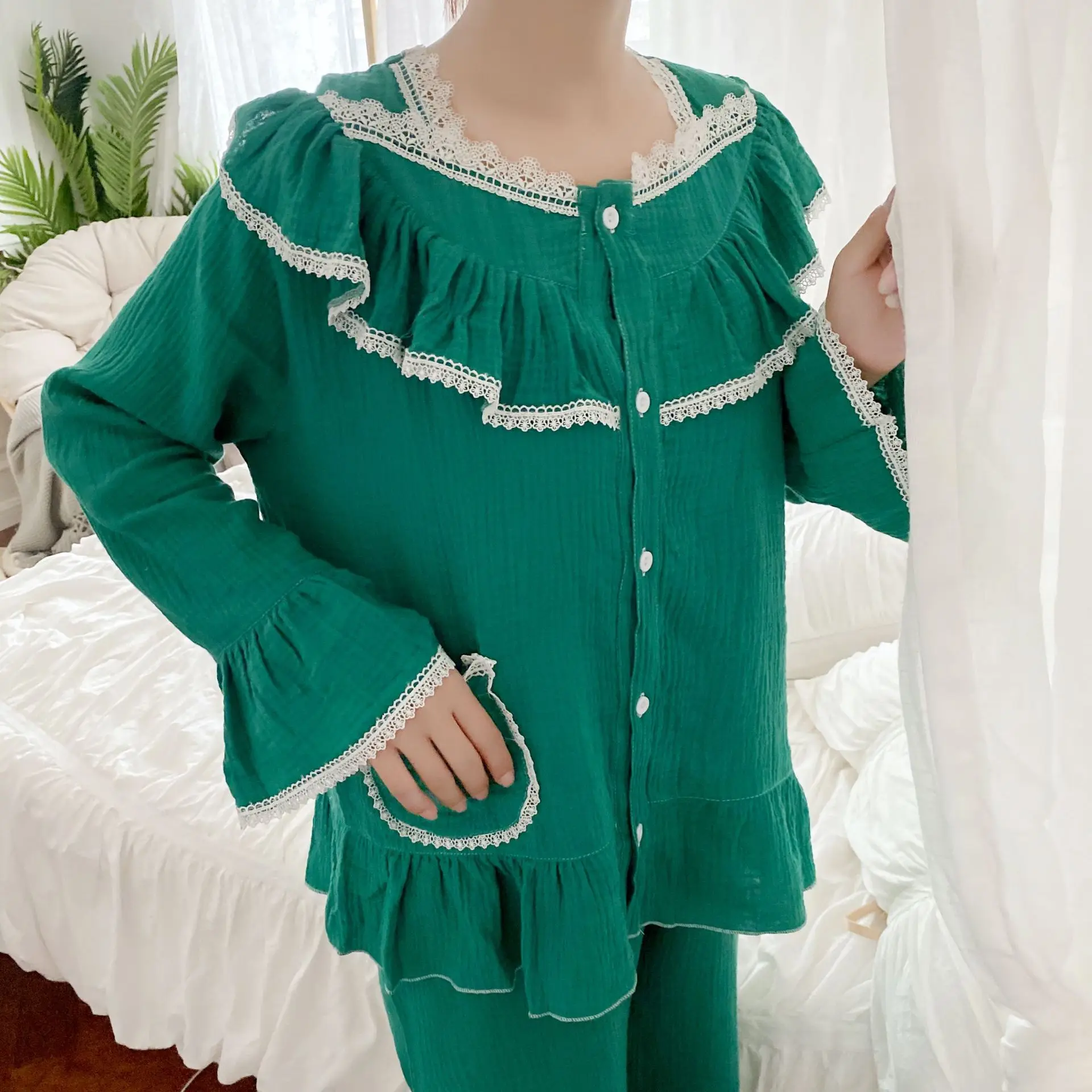 Pidžamas sieviešu Rudens Sleepwear Komplekts 2 GAB. Komplekts Naktsveļu Pidžamu ar garām piedurknēm Nightclothes Uz Lady 5 krāsa