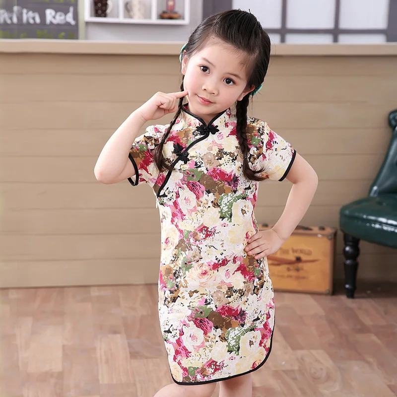 Ir 2021. bērnu meitene Ķīniešu kleita drēbes, vasaras stils infantis kokvilnas&L Tradicionālās kleitas sarkanā jaunajā gadā grupa qipao