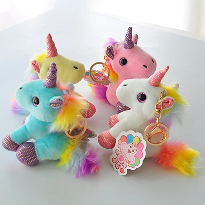 Krāsains Unicorn Plīša Rotaļlieta Mugursoma Kulons Keychain Ar Pildījumu Dzīvnieku Plīša Keychains Nelielu Kulonu Soma Piederumiem