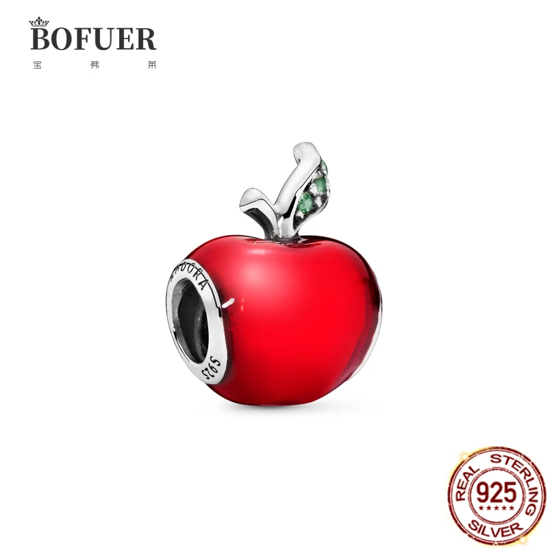 BOFUER Red Apple Kulons DIY naudas Sodu 925 Sterling Sudraba Krelles Fit Original Pandora Šarmu Rokassprādzi Sieviešu Rotaslietas 530P