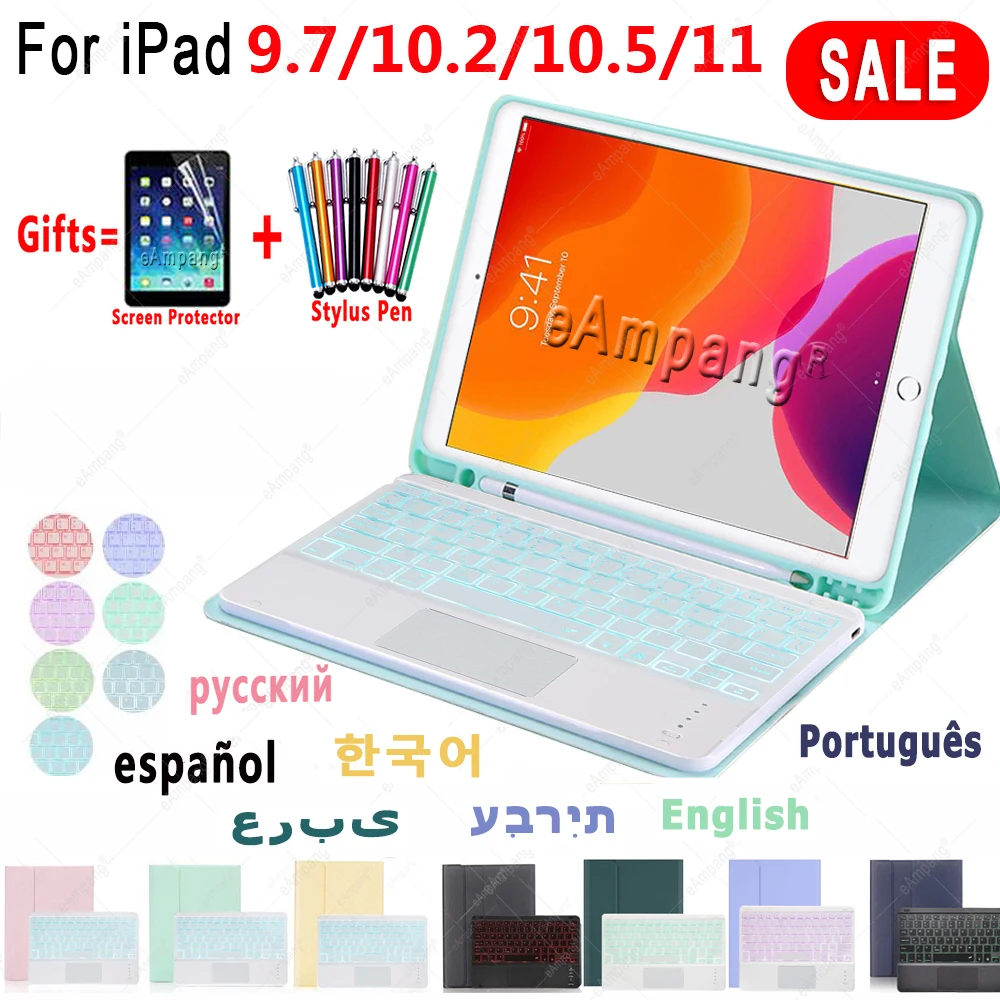 Ja Tastatūra iPad Gaisa 4 4 Pro 11 10.2 2020 8 8 2018 7 7 Air 2 3 9.7 5 6 Pro 10.5 krievu spāņu ebreju Tastatūras