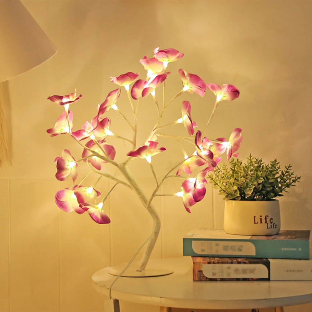 Phalaenopsis Koka zaru Gaismas LED Filiāles Gaismas Mākslīgā Orhideja Izriet Nekustamā Touch Gaismas Koks Galda Lampa Ziedu Mājas Apdare