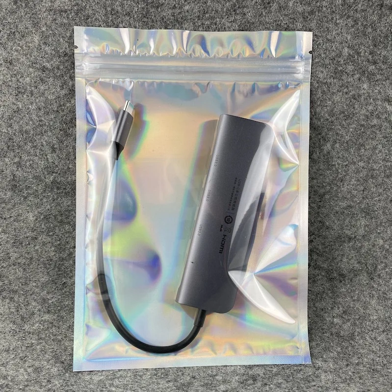 Pasūtījuma Logo 10PCS Alumīnija folijas hologrāfiskā plastmasas pārtikas maisā, mazu rāvējslēdzēju ūdensizturīgs maiss noslēgtā soma, Rotaslietas, Iepakošanas
