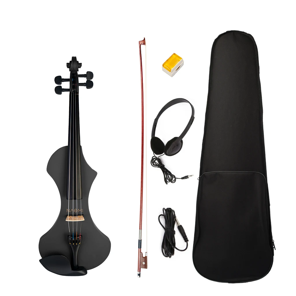 4/4 Izmēra Black Elektriskā Vijole Kit W/ Brazilwood Bow+ Austiņas+ Audio Kabelis+Kolofonijs+Portatīvo Audekls Vijole Gadījumā