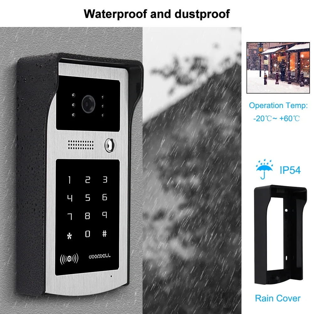 7 collu Video Durvju Tālrunis Domofons Durvju zvans Ar RFID Paroli IS-CUT 700TV Līnijas Kameras Vadu Piekļuves Kontroles Sistēma Ūdensizturīgs