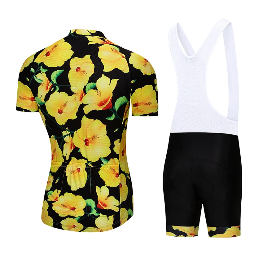 Ir 2021. Dzeltenu Ziedu Riteņbraukšana Jersey kombinezoni ar Krūšdaļu Komplekts MTB Vienotu Velo Apģērbs Vasaras Quick Dry Velosipēdu Apģērbs, Vīriešu Īsās Maillot Culotte