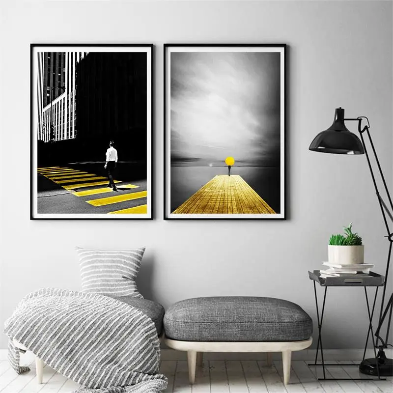 Melnā un Whitet Dekorācijas plakātu Ziemeļvalstu Kanvas Glezna Mājas Dzeltena Stila Dekoru attēlu Sienas Plakātu un Mākslas Drukāt, lai Dzīvojamā Istaba