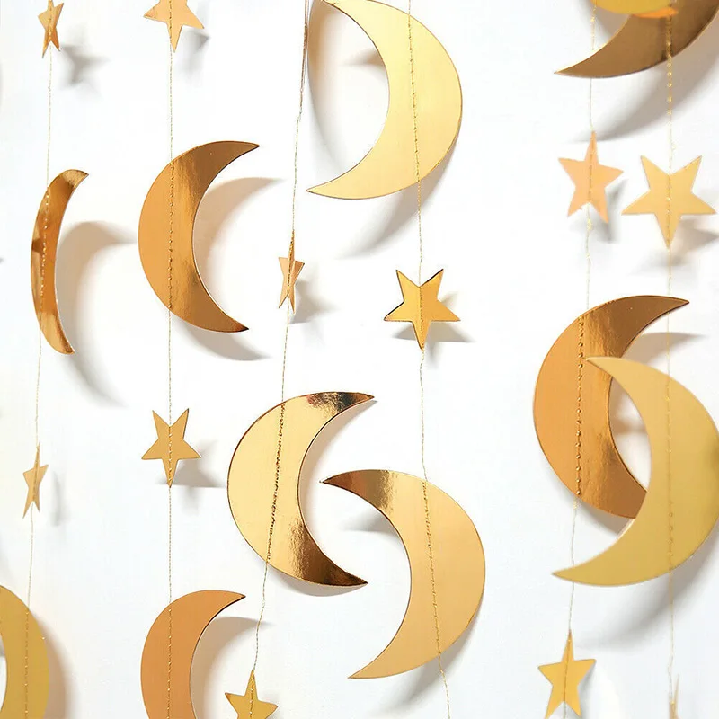 4M Moon Star Papīra Vainags Eid Mubarak Dekoru Islāma Musulmaņu Festivāla Ziemassvētku rotājums Mājās Ramadāna Kareem Ornaments