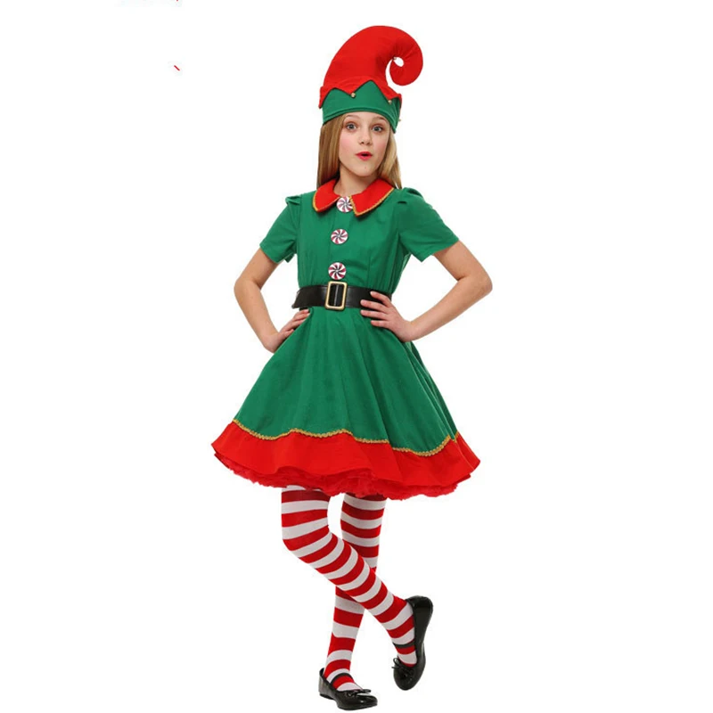 Jaunas Meitenes Ziemassvētku Elf Kleita Zēns Halloween Kostīmu Uzstādīt Ziemassvētku Vecīša Kostīms Bērniem, Pieaugušajiem Ģimenes Zaļā Elfs Apģērba Komplekts