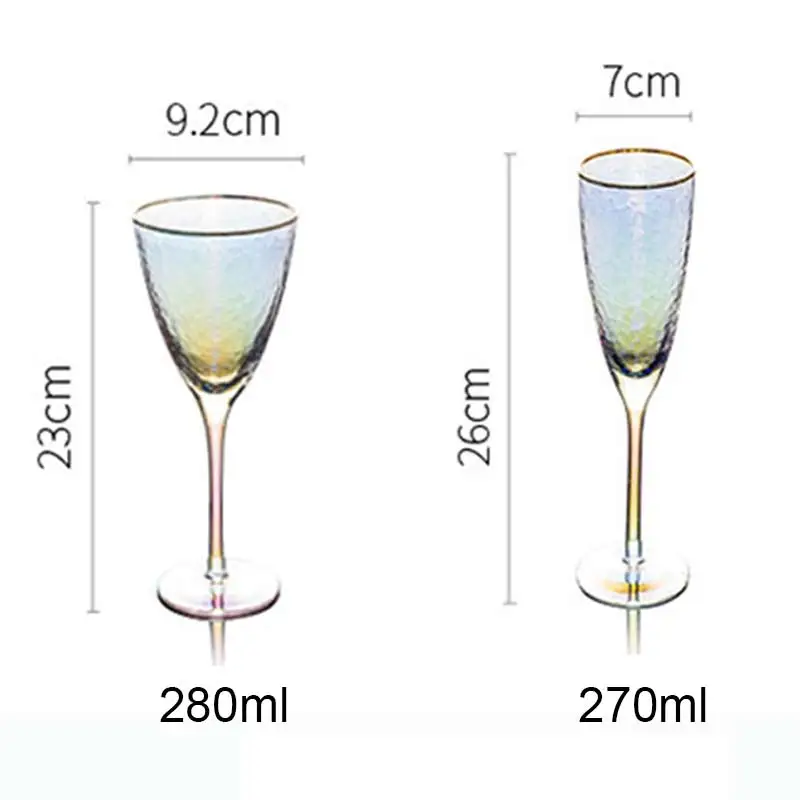 2gab Varavīksnes Apšuvuma Vīna Glesses Japāņu Āmuru Svina-bezmaksas Šampanietis Stikla Zelta Maliņa Goblet Kāzu svinības, Bārs Drinkware Dāvanas