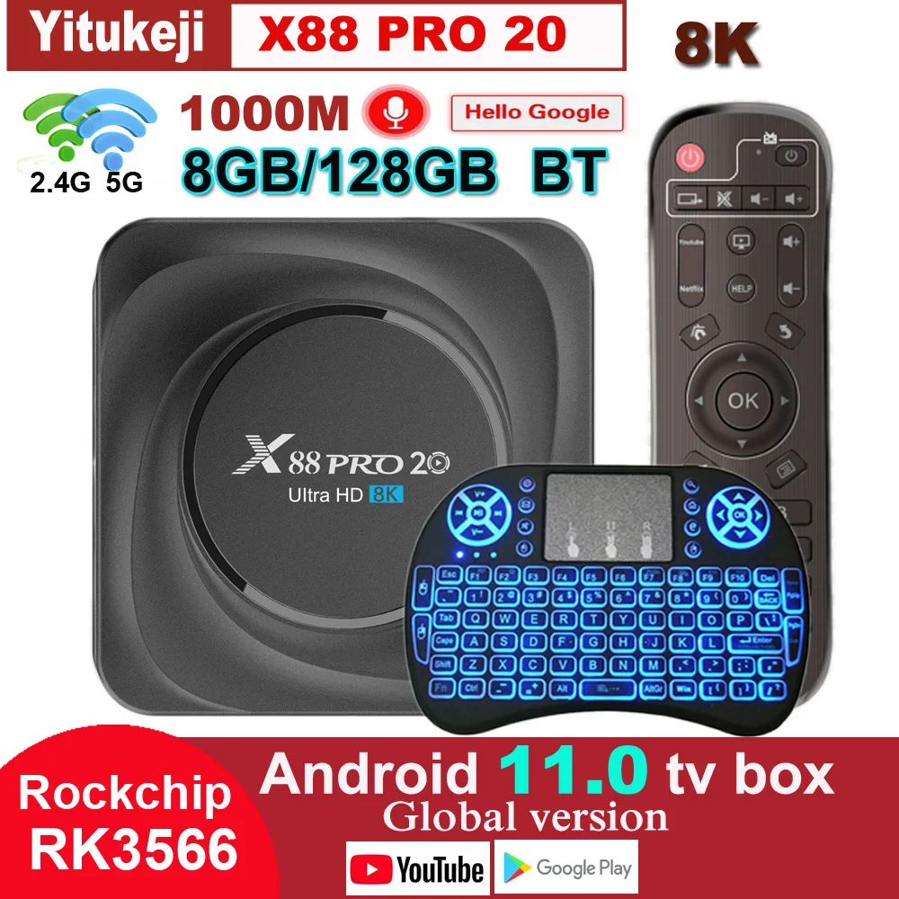 8GB 128GB 64GB, 32GB 4GB 2.4 G 5G Wifi BT4.0 USB3.0 RK3566 H. 265 3D 4K HDR Youtube, Google Play Smart Android 11 TV Kastē X88 PRO 20