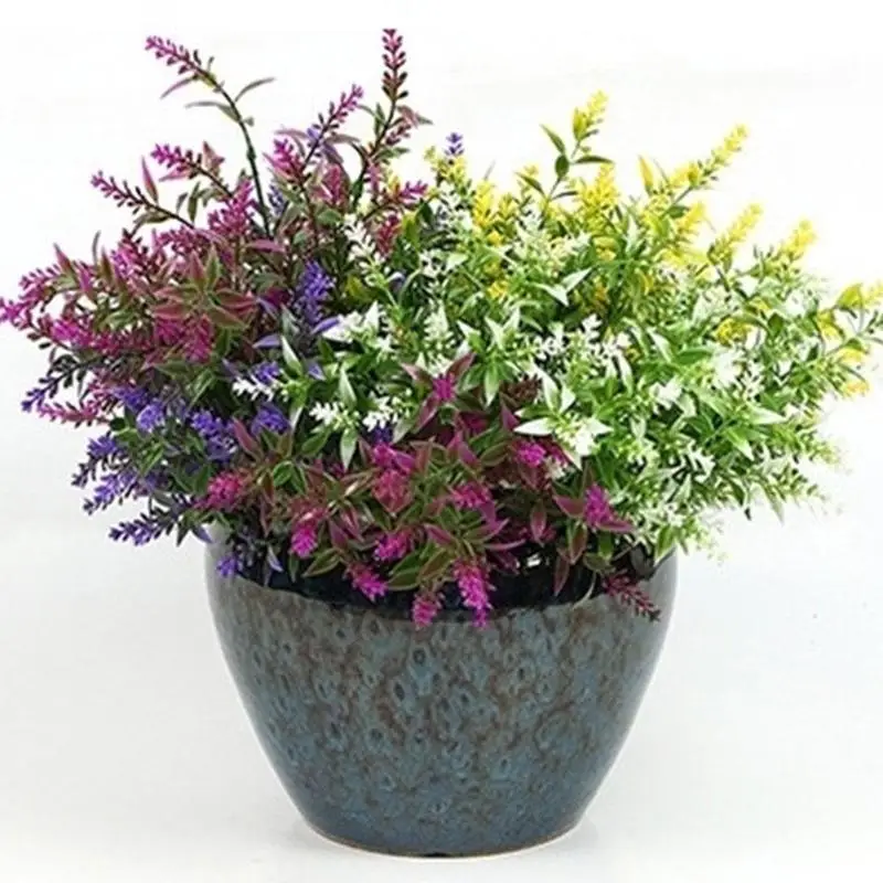 Mākslīgā pakete viltus ziedi, lavandas ziedi, izturīgi zaļā rotājumi uv krūmi, ne augi izbalināt mākslīgās mājas plastmasas O5M2
