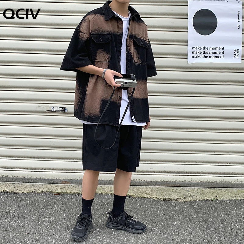 Vasaras krāsoti ar īsām piedurknēm krekli vīriešiem streetwear drēbes vīrietis augstas kvalitātes melna