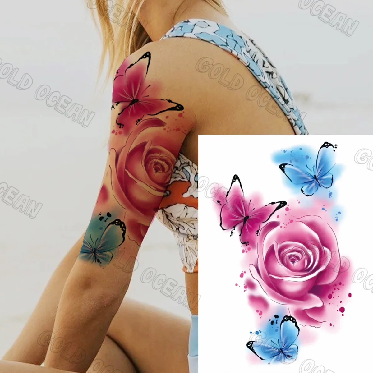 3D Ieroci Ziedu Pagaidu Tetovējums sievietēm, Vīriešiem Reāli Rose Puķu Tiger Viltus Tetovējumu Uzlīmes Sexy Augšstilbu Un Roku Tatoos Punk