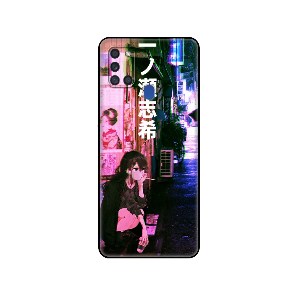 Melns tpu Case For Samsung Galaxy A50 50S A30S A10 A01 A11 A21S A31 A41 A51 A71 M21 M30S S10 LITE Segtu Vaporwave Glitch Anime