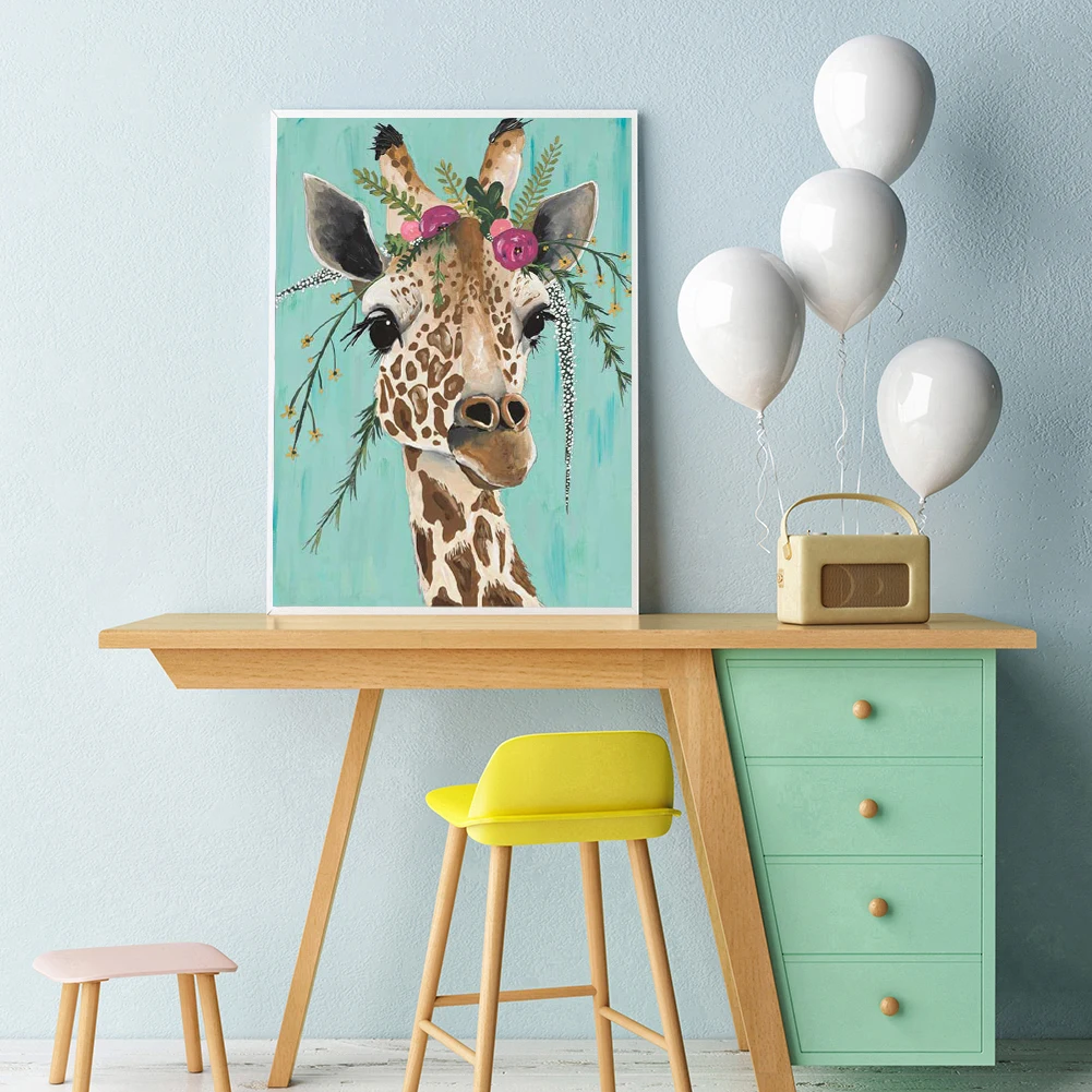 Dzīvniekiem Modelis Kārta Diy Dimanta Krāsošana Krusta Ctitch Komplekti 5D Dimanta Mozaīkas Izšuvumi, Ziedu Žirafe Krāsošana Jaunā Gada Dāvanu