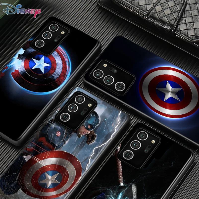 Captain America Vairogs Brīnums Triecienizturīgs Vāks Samsung Galaxy S20 S21 FE Ultra Lite S10 5G S10E S8 S9 Plus Black Telefonu Gadījumā