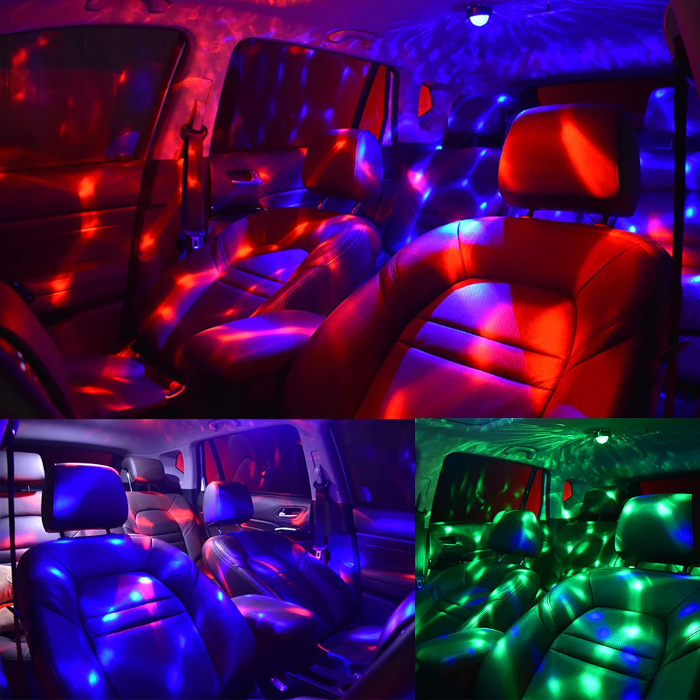 LED Auto Interjeru, Atmosfēru, RGB Gaismas Apkārtējā Jumta Zvaigžņu Lāzera Krāsains DJ Lampa USB Bezvadu Automašīnu Dekoratīvie Piederumi