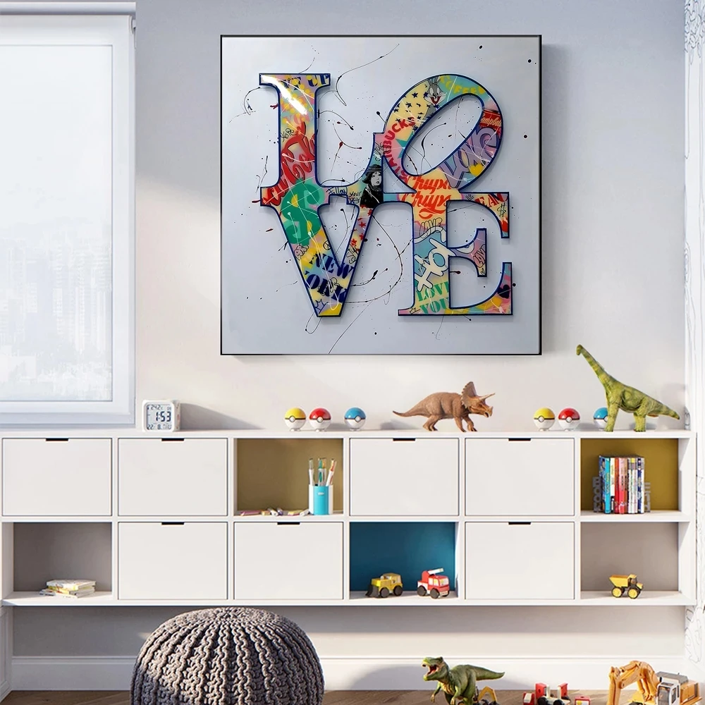 MĪLESTĪBA grafiti vēstules mīlestības māksla druka uz audekla abstraktās glezniecības sienas attēlu dzīvojamā istabā, guļamistabā, mājas apdare plakāts