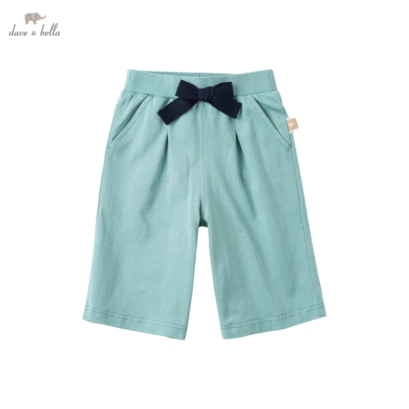 DK18306-K dave bella vasaras 3Y-13Y bērniem meiteņu modes loku cietā kabatas bikses bērniem boutique gudrs teļš-garuma bikses