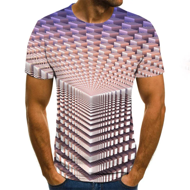 Ir 2021. jauno vasaras apaļu kakla vīriešu T-krekls 3D drukāšanas ģeometriskā maskēties modes top pleds gadījuma iela apģērbi