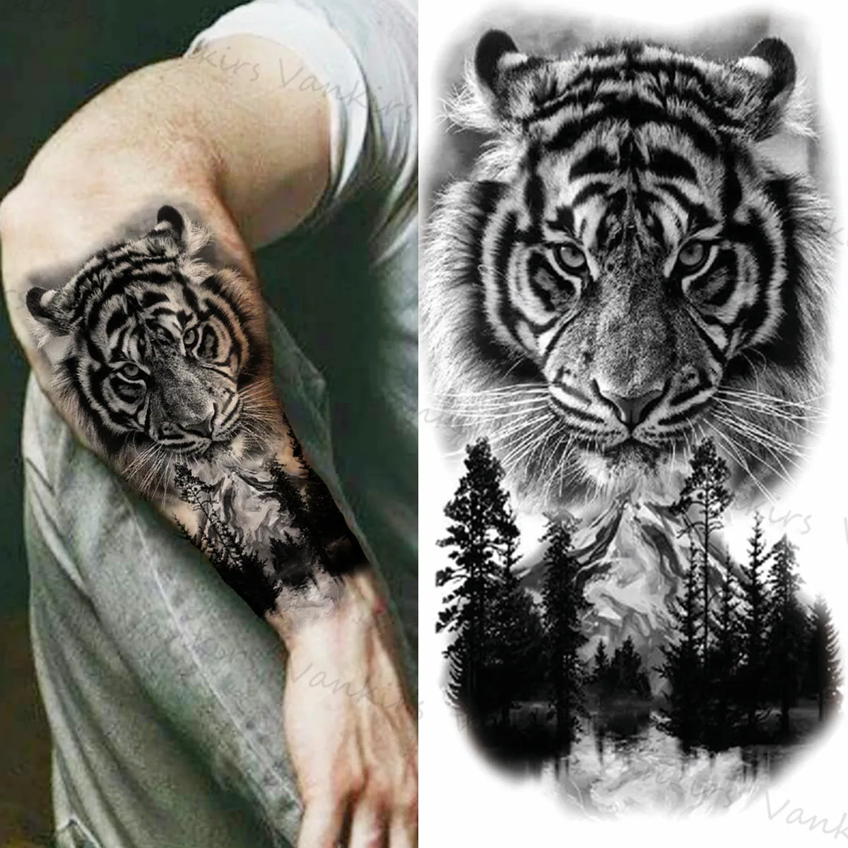 Melna Lauva, Tīģeris, Pūce, Vilks Pagaidu Tetovējumiem Vīriešiem Apakšdelma Sieviešu Rose Puķu Galvaskausa Meža Čūska Viltus Tetovējumu Uzlīmes Roku Tatoos