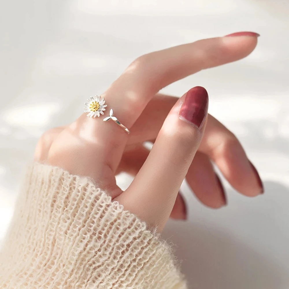 Korejiešu Stilā Daisy Ziedu Elegants Atvēršanas Gredzeni Sievietēm Regulējams Kāzu Svinības Saderināšanās Pirksta Gredzenu Paziņojumu Rotaslietas Dāvanu