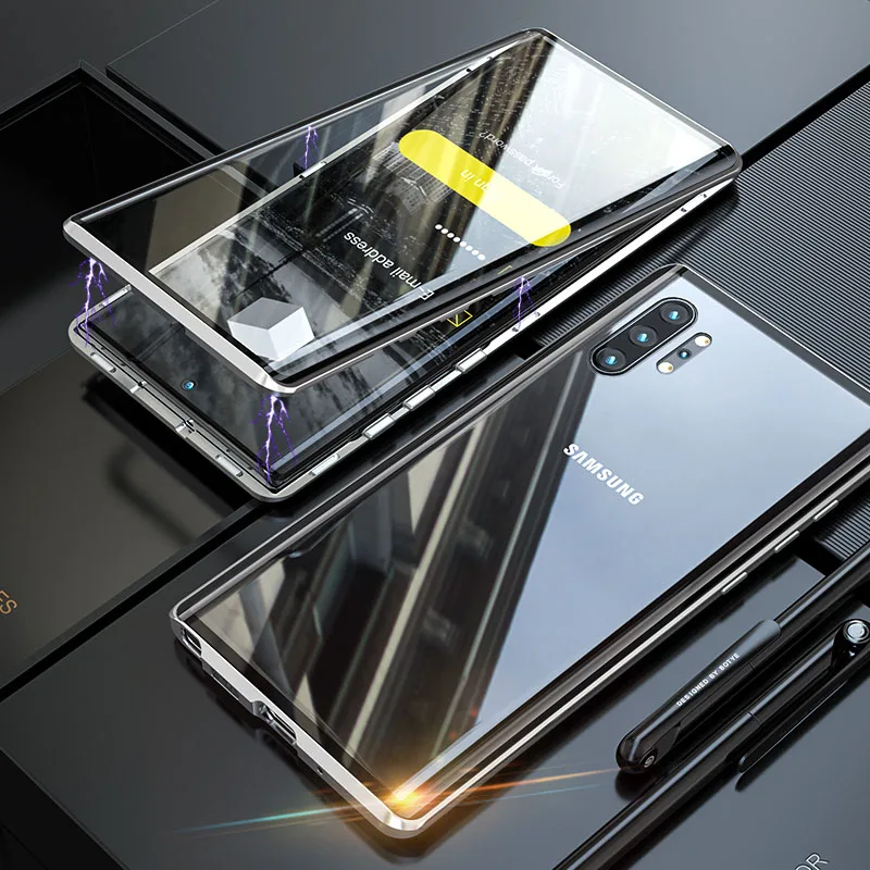 360 Pilna Ķermeņa Magnētisko Rūdīts Stikls Case For Samsung Note 10 S10 S9 Plus 9. Piezīme Gadījumā, Metāla Buferi Triecienizturīgs Aizsardzības Apvalks