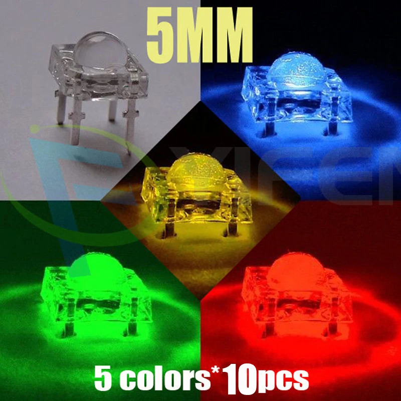 5Valuesx 10=50gab Jaunu 5mm Piranja Super Plūsmas Sarkana/Zaļa/Zila/Balta/Dzeltena LED Gaismas Indikators