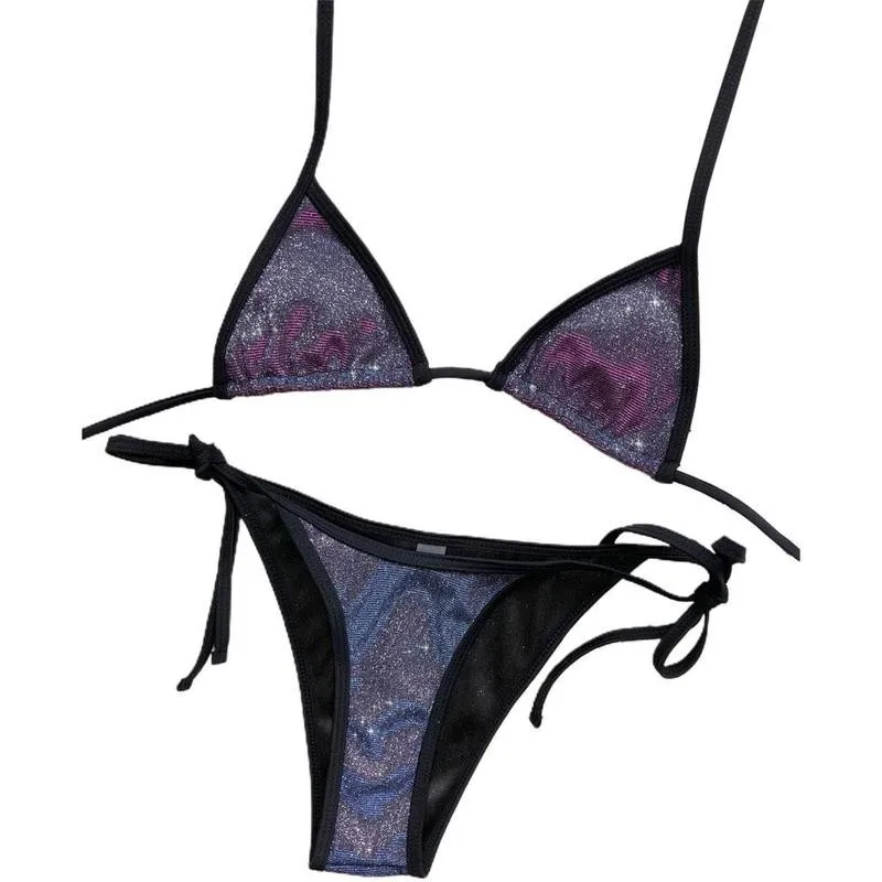 Luksusa Bling Rhinestone Violeta Bikini Komplekts Crystal Diamond Pārsējs Peldkostīmi Pavada Peldkostīms Sievietēm Beachwear Sexy Peldēšanās Līdz Y4G7