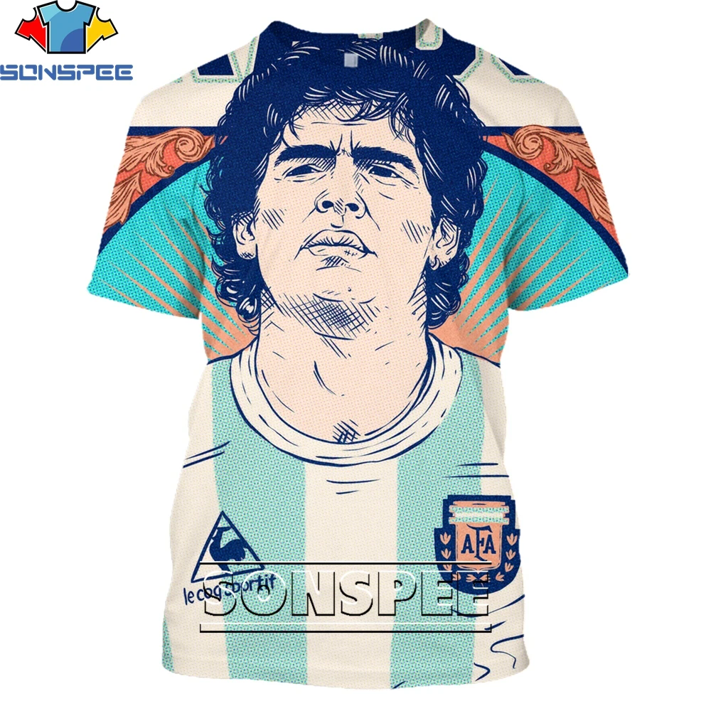 SONSPEE Diego Armando Maradona, Vasaras Plakāts 3D Drukas Futbola Spēlētājs Gadījuma Vīriešu T Harajuku Īsām piedurknēm Topi Apģērbi