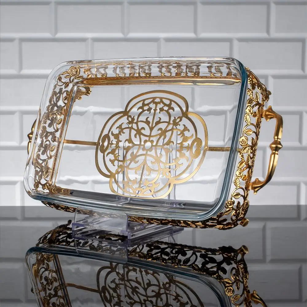 Stikla Apkalpo Renes Homedecor Luksusa Pakalpojumu Plāksnes Ēdiens Rožu Dizains ar Turētāju Zelta Sudraba Laukumā arābu Austrumu Austrumu