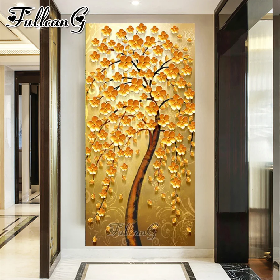 FULLCANG Anotācija zelta koku lielu dimanta krāsošana 5d diy pilnu kvadrātveida, apaļas mozaīkas izšūšanas komplekti sienu apdare FC3643