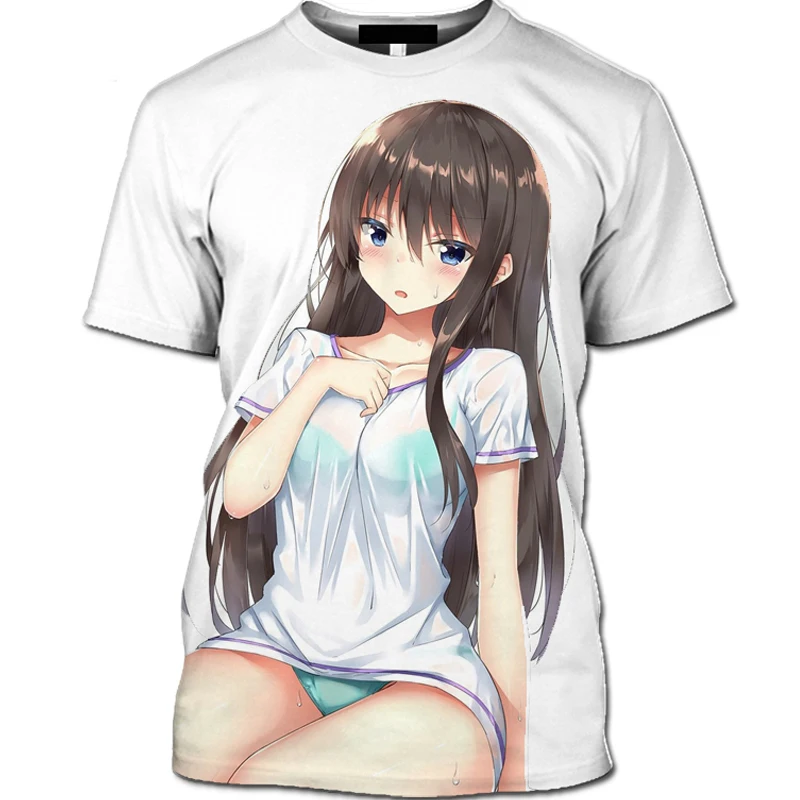 Vasaras Anime 3d Sieviešu Un Vīriešu T-krekls Beach Sexy Anime Meitene Drukāt Īsām Piedurknēm T-krekls Bērniem Kawaii Ikdienas Topi