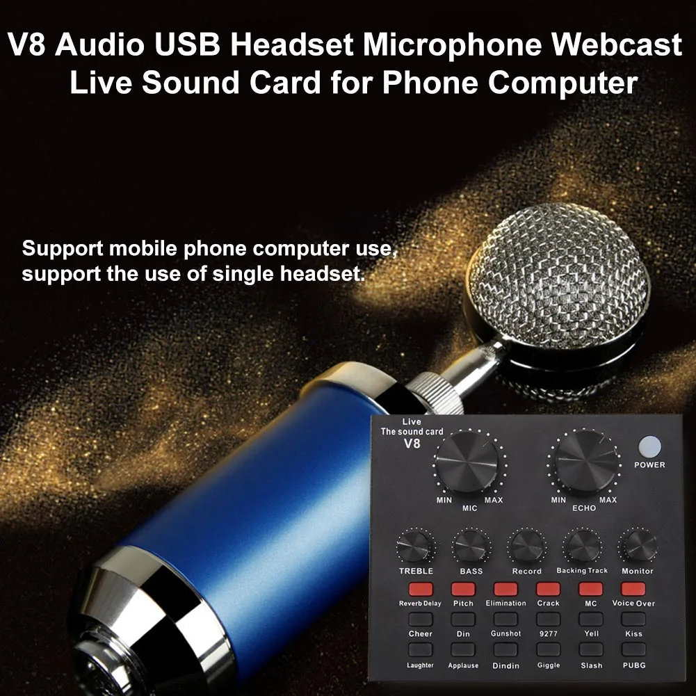 V8 Audio, USB, Ārējās Skaņas Kartes Austiņas un Mikrofons Tiešraide Personas Izklaides Streamer Live Broadcast PC Tālrunis Dators